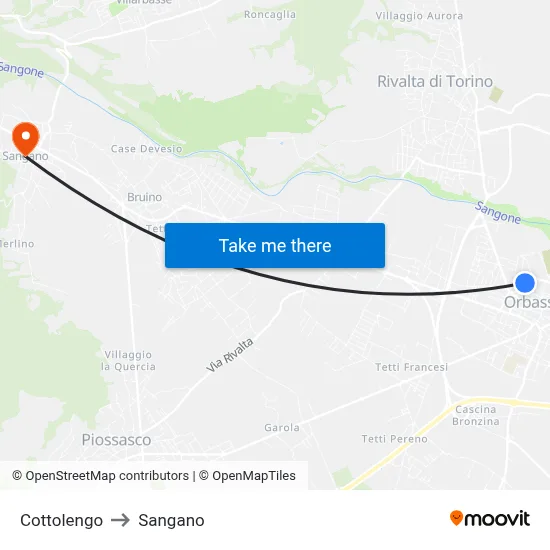 Cottolengo to Sangano map