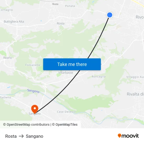 Rosta to Sangano map