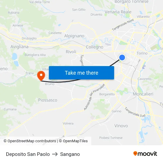 Deposito San Paolo to Sangano map