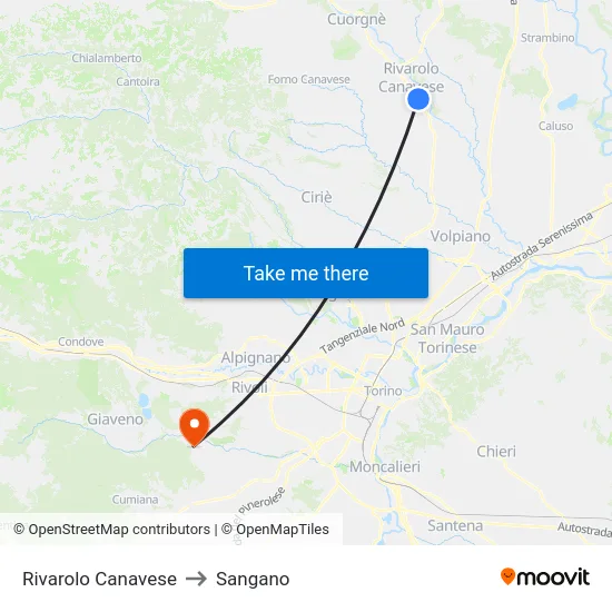 Rivarolo Canavese to Sangano map