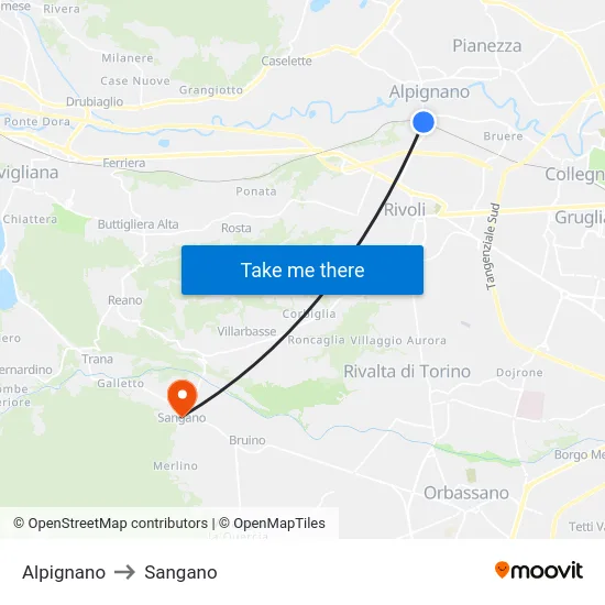 Alpignano to Sangano map