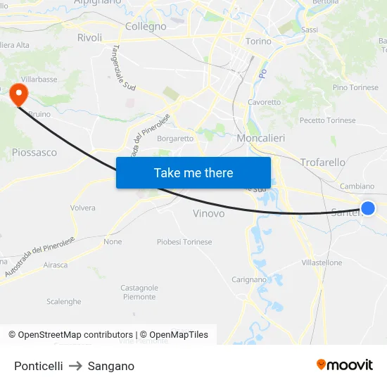 Ponticelli to Sangano map