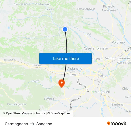 Germagnano to Sangano map