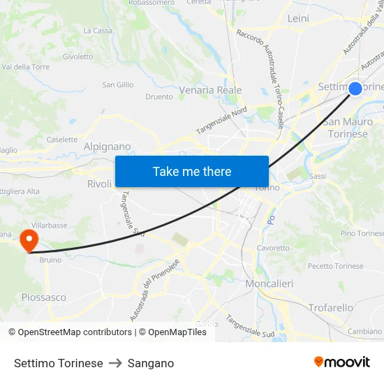 Settimo Torinese to Sangano map