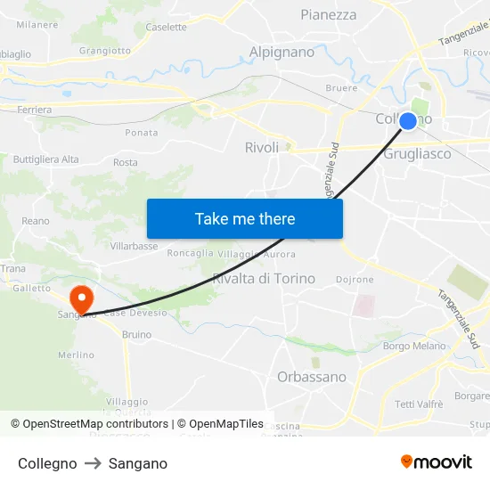 Collegno to Sangano map