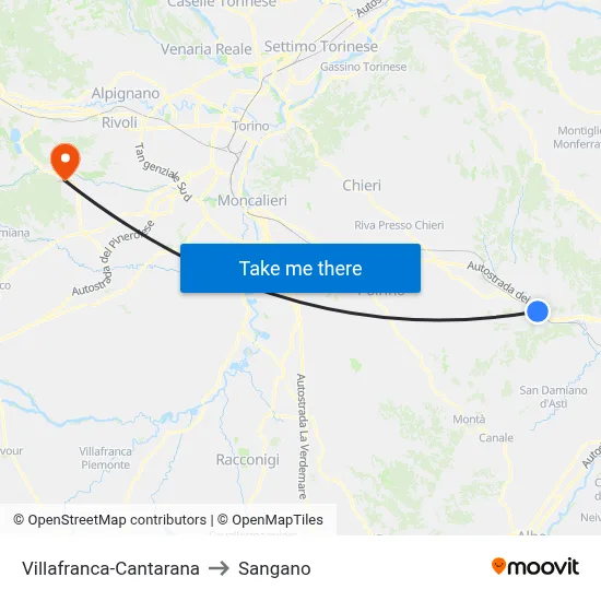 Villafranca-Cantarana to Sangano map
