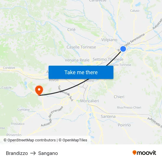 Brandizzo to Sangano map