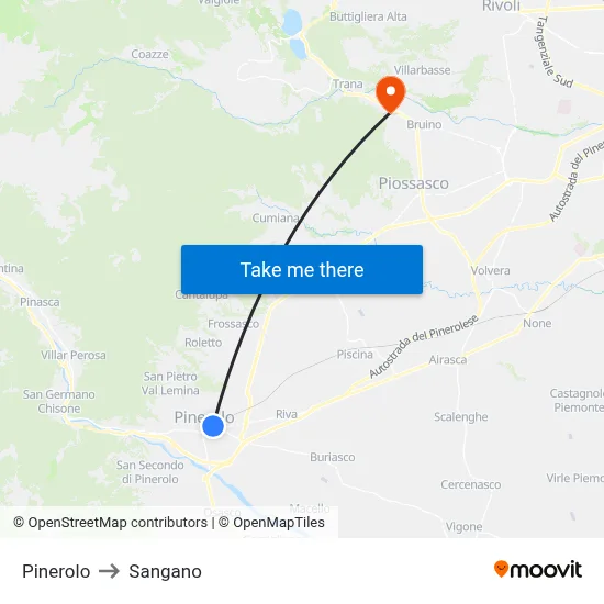 Pinerolo to Sangano map