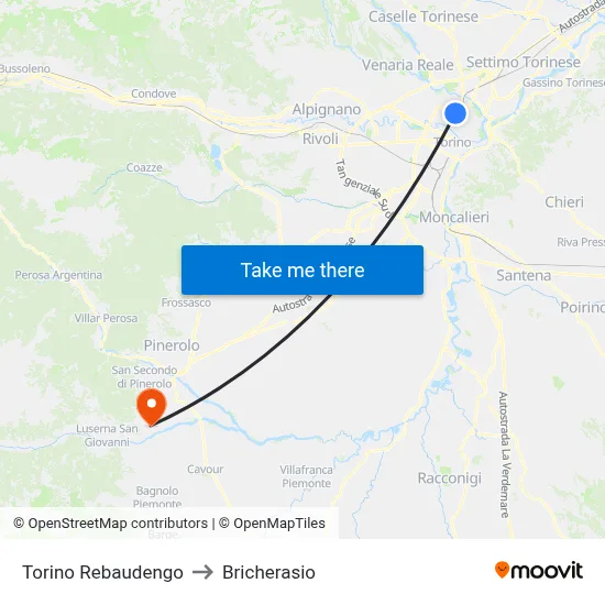 Turin Rebaudengo to Bricherasio map