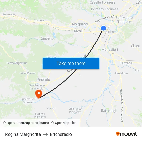 Queen Margherita to Bricherasio map