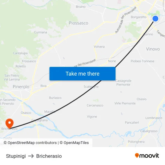 Stupinigi to Bricherasio map