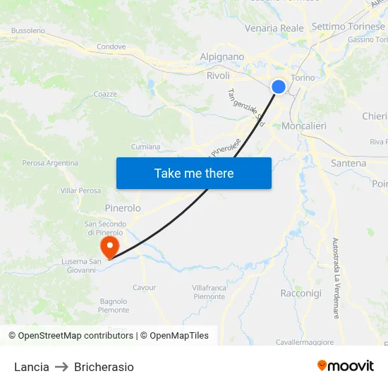 Lancia to Bricherasio map