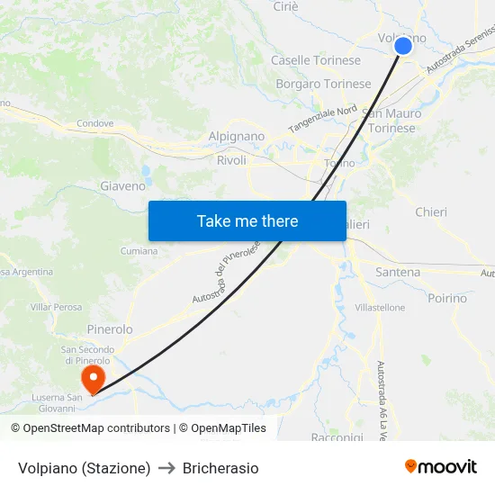 Volpiano (Station) to Bricherasio map