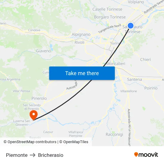Piedmont to Bricherasio map