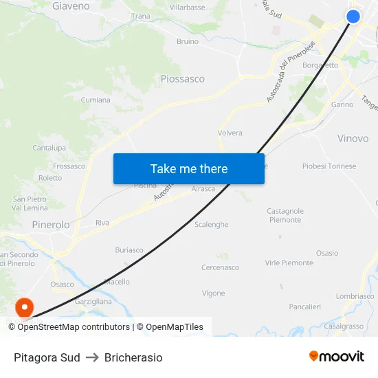 Pitagora South to Bricherasio map