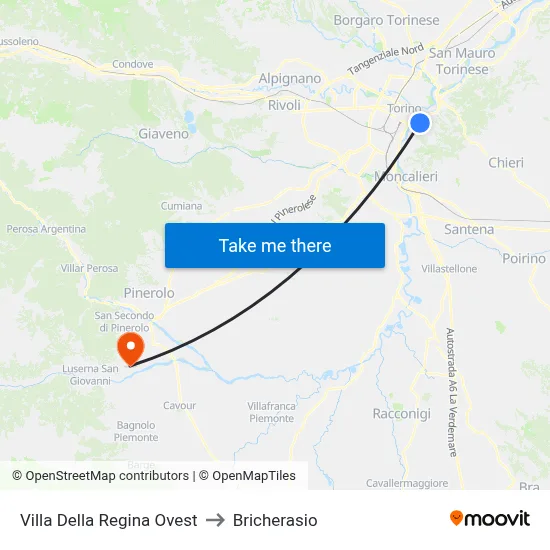 Villa Della Regina West to Bricherasio map