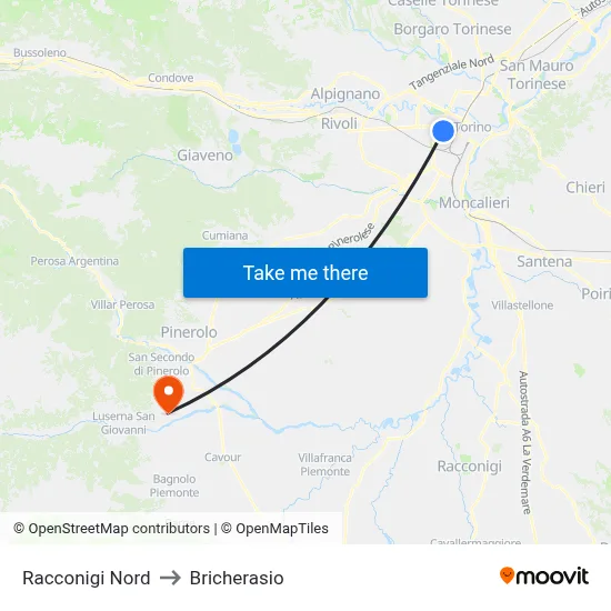 Racconigi North to Bricherasio map