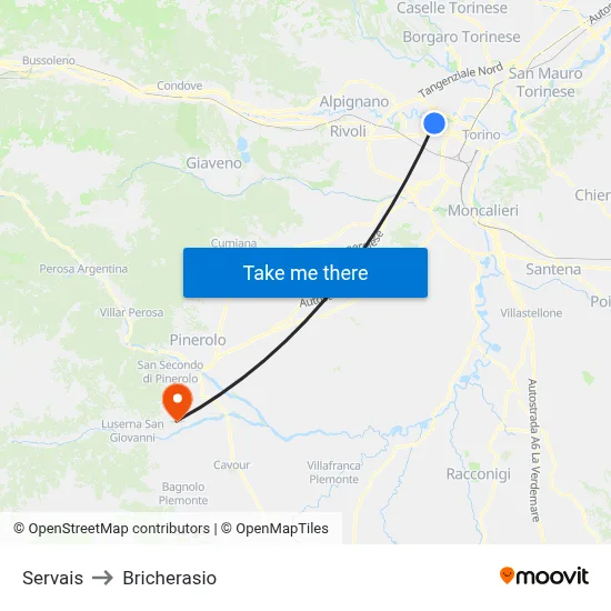 Servais to Bricherasio map