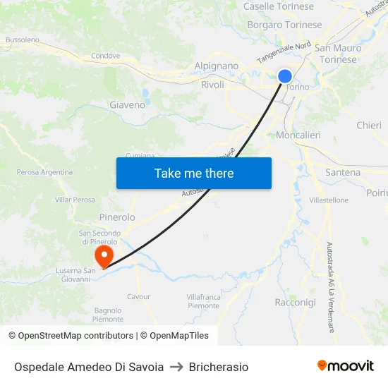 Amedeo Di Savoia Hospital to Bricherasio map