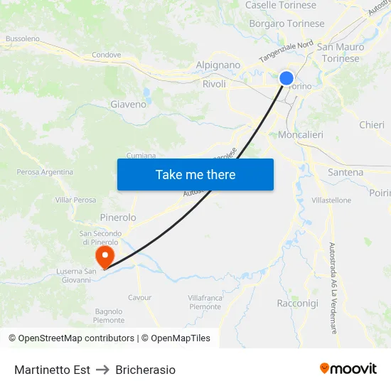 Martinetto East to Bricherasio map