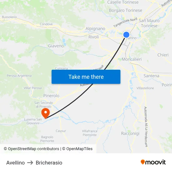 Avellino to Bricherasio map