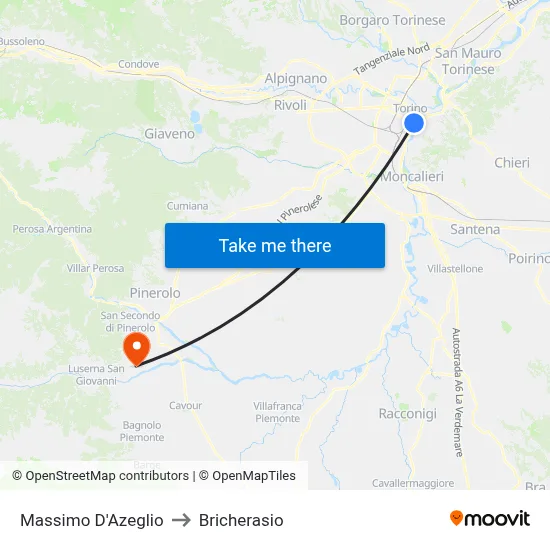 Massimo D'Azeglio to Bricherasio map