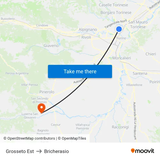 Grosseto East to Bricherasio map