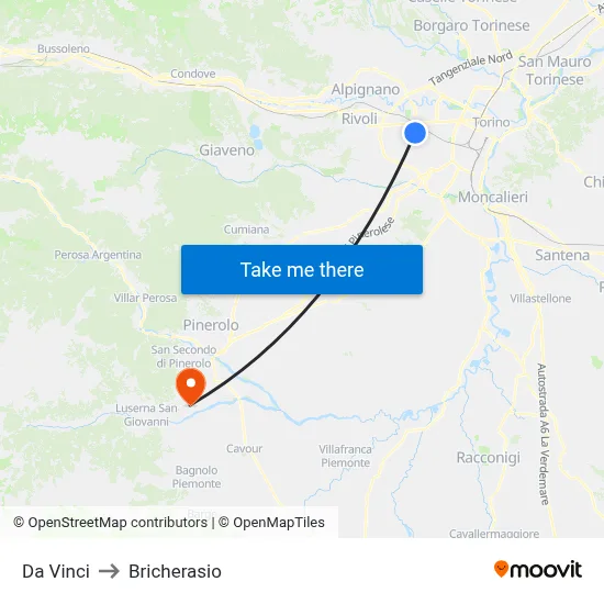 Da Vinci to Bricherasio map