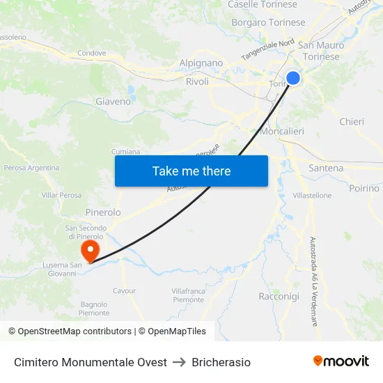 Monumental Cemetery West to Bricherasio map