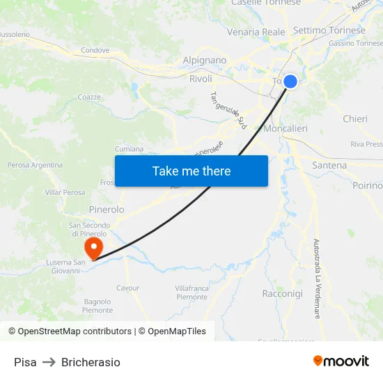 Pisa to Bricherasio map