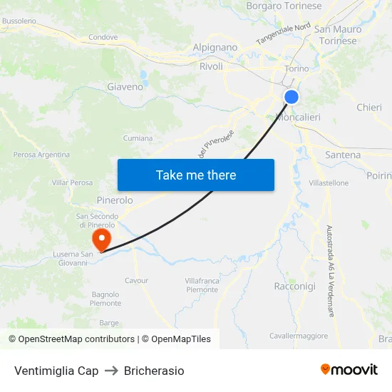 Ventimiglia Terminal to Bricherasio map
