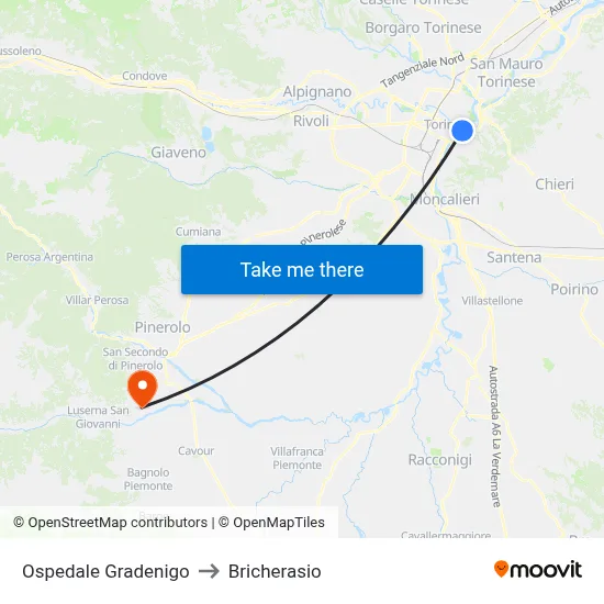 Gradenigo Hospital to Bricherasio map