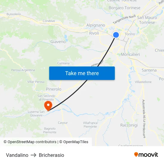 Vandalino to Bricherasio map