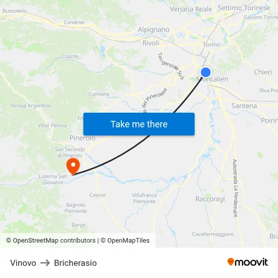 Vinovo to Bricherasio map