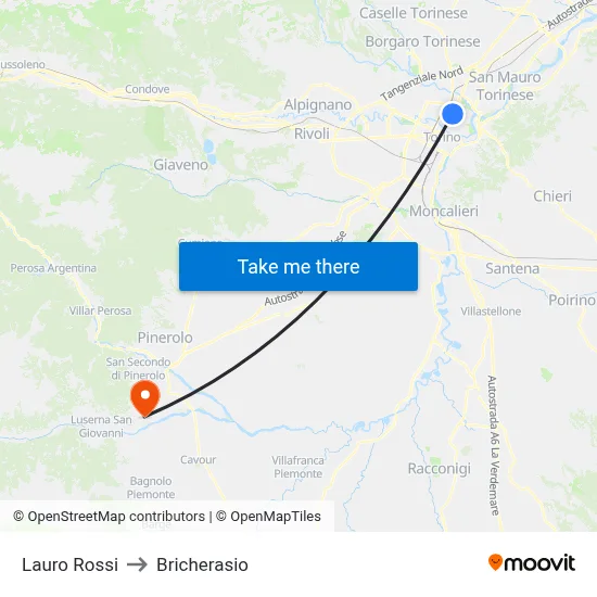 Lauro Rossi to Bricherasio map