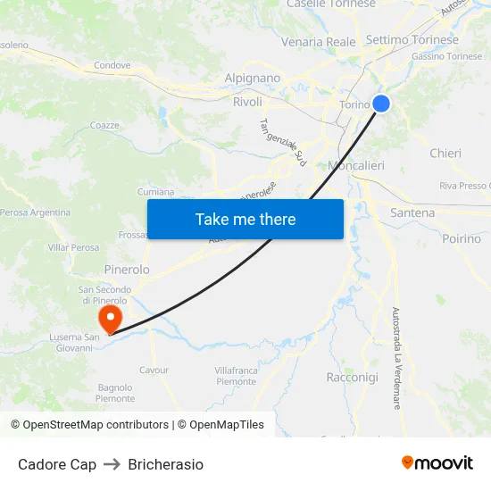 Cadore Terminal to Bricherasio map