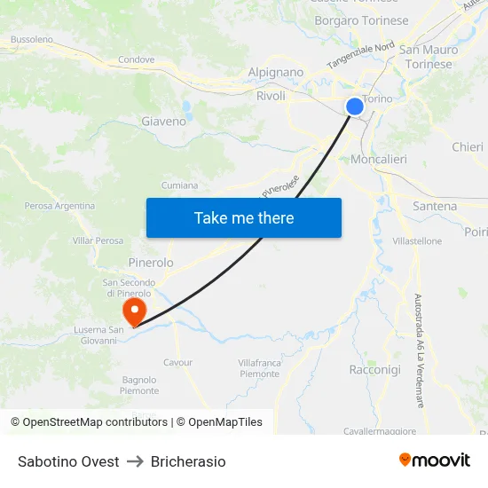 West Sabotino to Bricherasio map