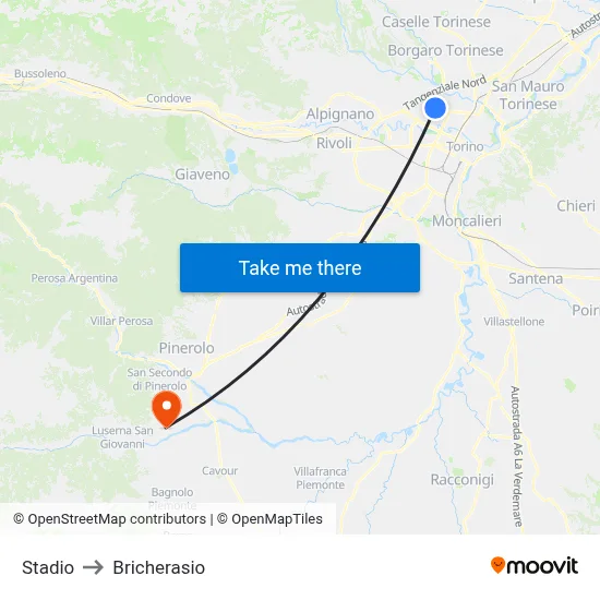 Stadium to Bricherasio map