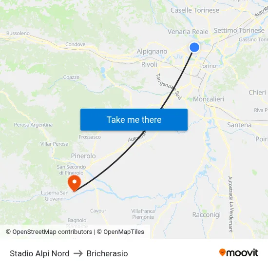 Alps Stadium North to Bricherasio map