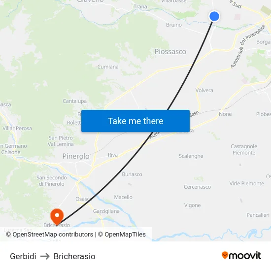 Gerbidi to Bricherasio map
