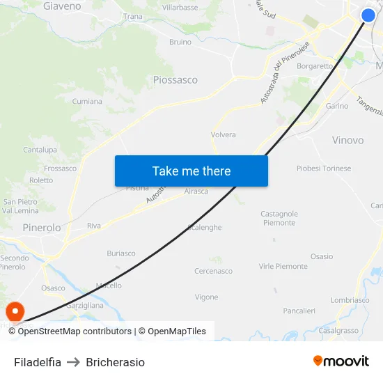 Filadelfia to Bricherasio map