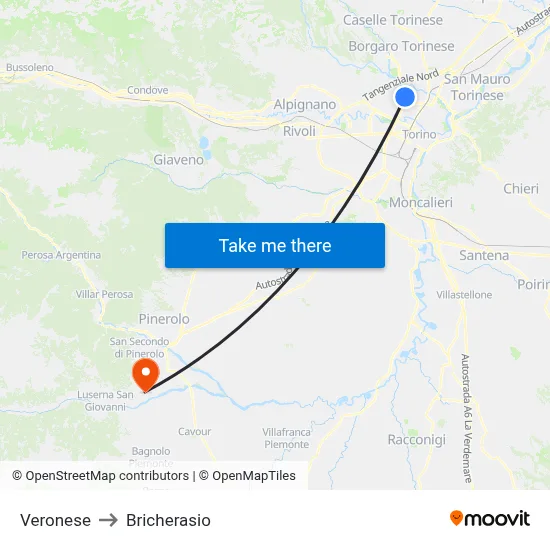 Veronese to Bricherasio map
