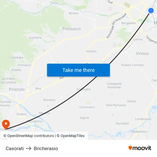 Casorati to Bricherasio map