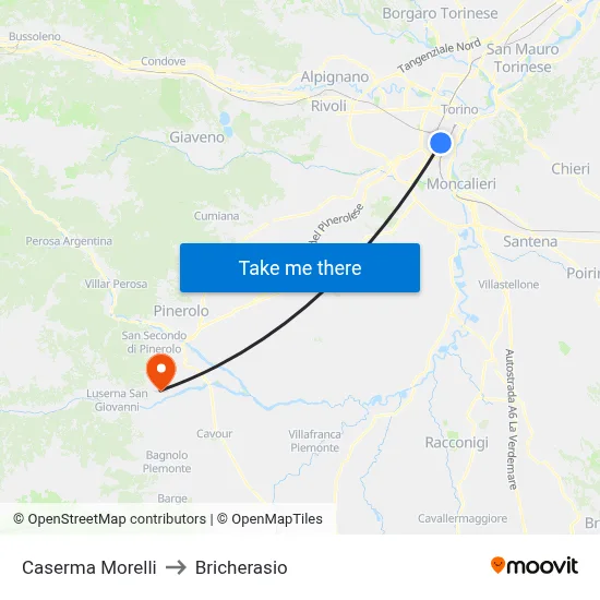 Morelli Barracks to Bricherasio map