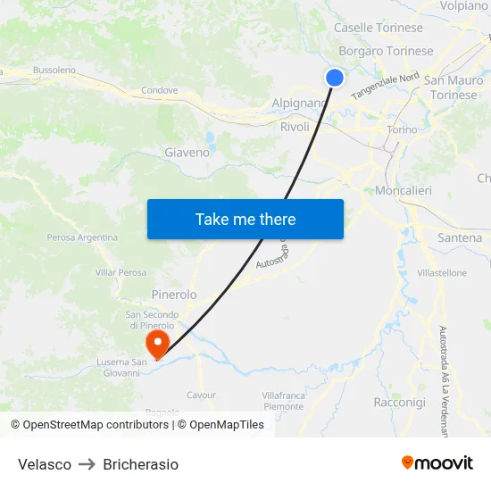 Velasco to Bricherasio map