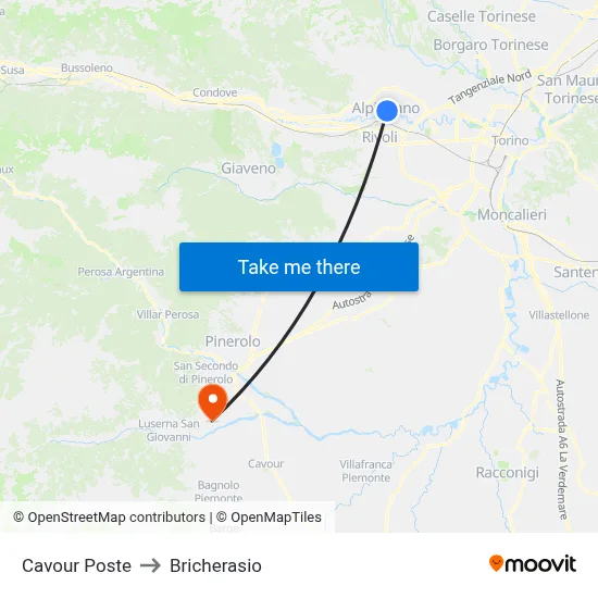 Cavour Post Office to Bricherasio map