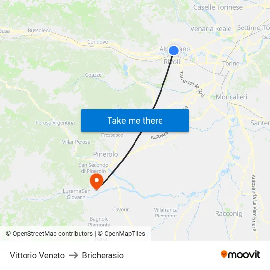Vittorio Veneto to Bricherasio map