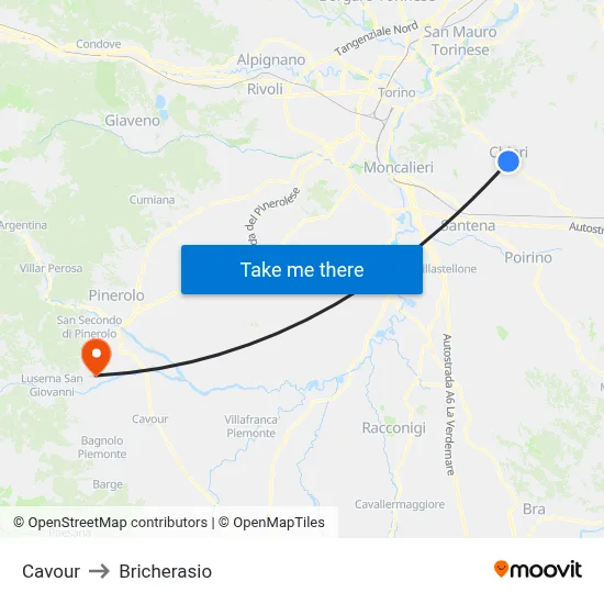 Cavour to Bricherasio map