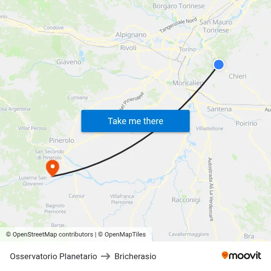 Observatory Planetarium to Bricherasio map