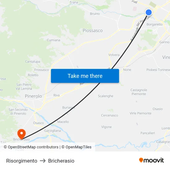 Risorgimento to Bricherasio map